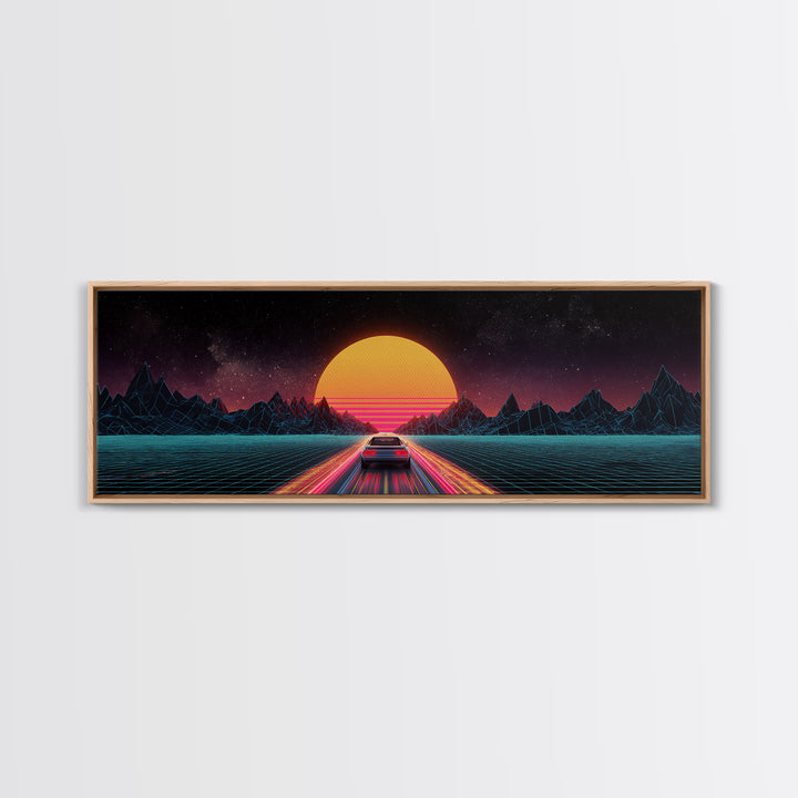 Retro Synthwave Car At Neon Sunset Canvas Print, Futuristic Wall Art, 80s Vaporwave Decor, Gaming Room, Gift For Him, Modern Home Decor