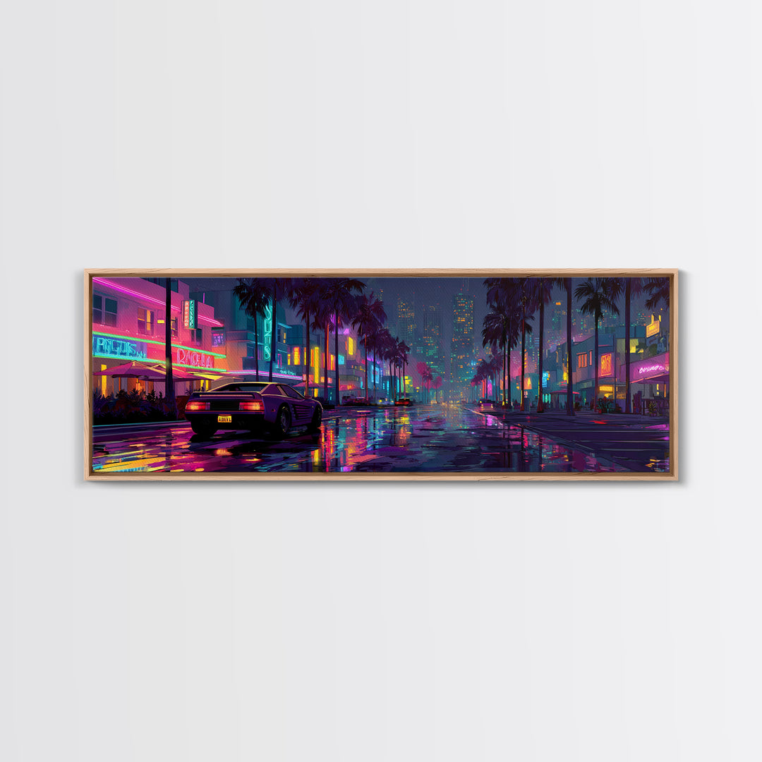 Neon Cyberpunk City Street Wall Art, Futuristic Canvas Print For Gaming Room Decor, Vaporwave Apartment Decor Gift For Him