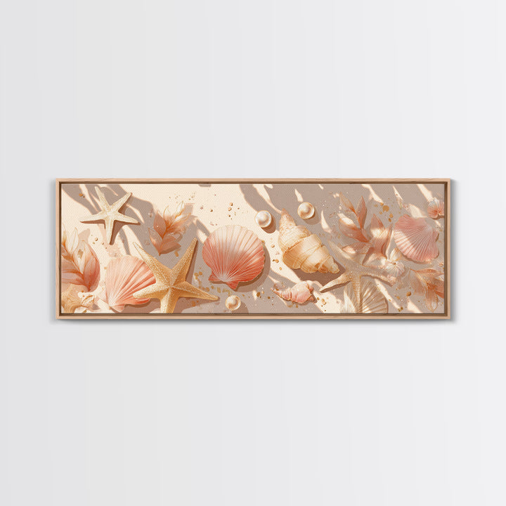 Neutral Seashells And Starfish Canvas Print, Coastal Wall Art, Beach House Decor, Nautical Bathroom Art, Summer Gift For Her