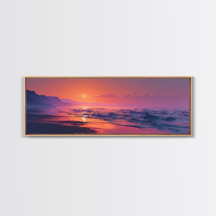 Moody Pink Ocean Sunset Seascape Wall Art, Coastal Canvas Print, Abstract Beach Decor, Serene Living Room Wall Art, Calming Decor