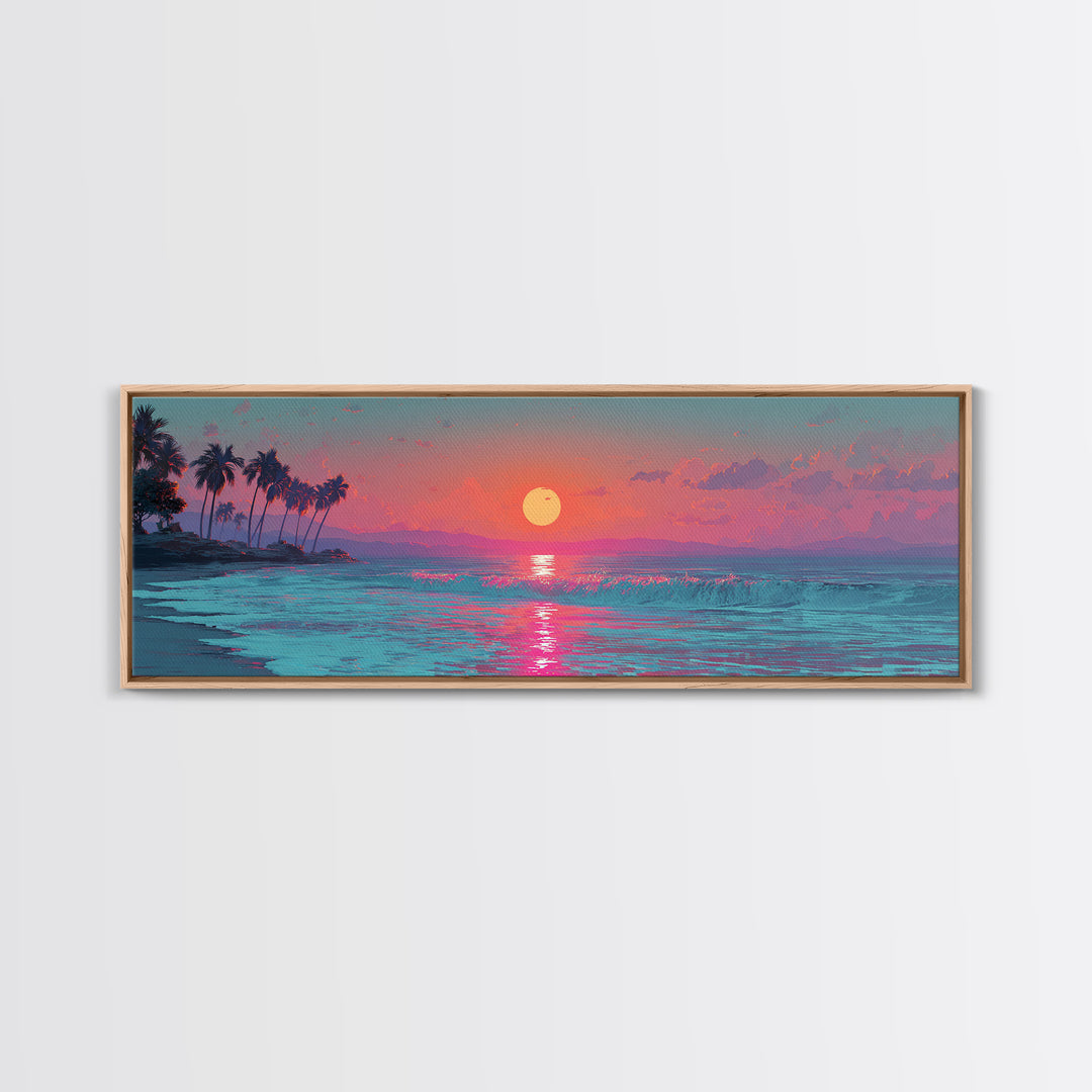 Pink Ocean Sunset Wall Art, Tropical Seascape Canvas Print, Coastal Decor, Beach House Decor, Large Living Room Art Print