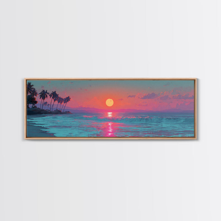 Pink Ocean Sunset Wall Art, Tropical Seascape Canvas Print, Coastal Decor, Beach House Decor, Large Living Room Art Print