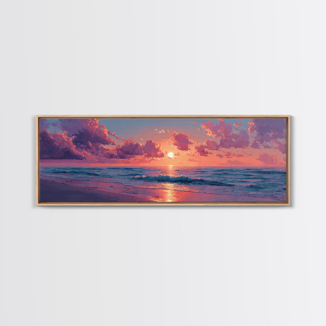 Pink Ocean Sunset Beach Wall Art, Coastal Canvas Print For Bedroom Decor, Seascape Art Print And Beach House Decor Gift For Her
