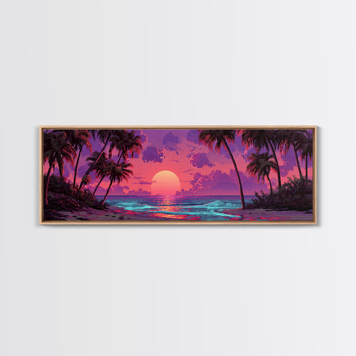 Tropical Sunset Beach With Palm Trees Wall Art, Ocean Canvas Print, Coastal Decor, Beach House Decor, Living Room Art, Tropical Decor