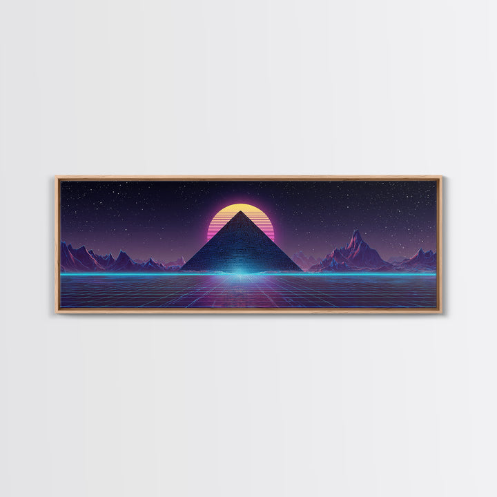Neon Synthwave Pyramid Starfield Canvas Print, Futuristic Wall Art, Cyberpunk Decor, Retro Sci Fi Poster, Gaming Room Art