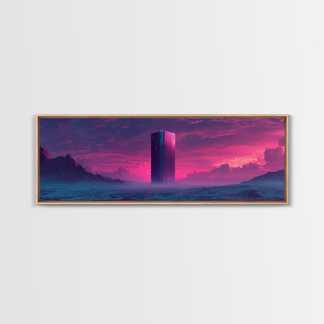 Neon Futuristic Monolith Desert Canvas Print, Sci Fi Wall Art, Alien Landscape Decor, Cyberpunk Poster, Dystopian Gift Idea