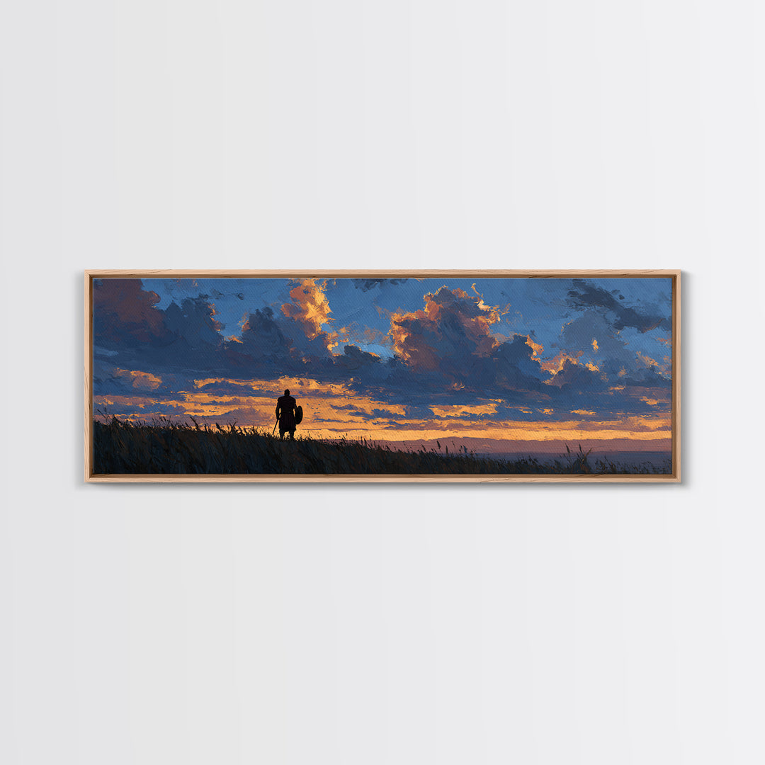 Dramatic Lone Figure Under Fiery Clouds Wall Art, Moody Sunset Landscape Canvas Print, Rustic Nature Decor, Gift For Him Or Her