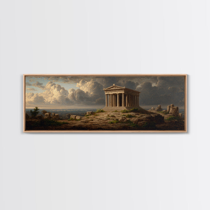 Ancient Greek Temple Under Storm Clouds Canvas Print, Classical Landscape Wall Art, European Decor, Fine Art Print, Office Decor