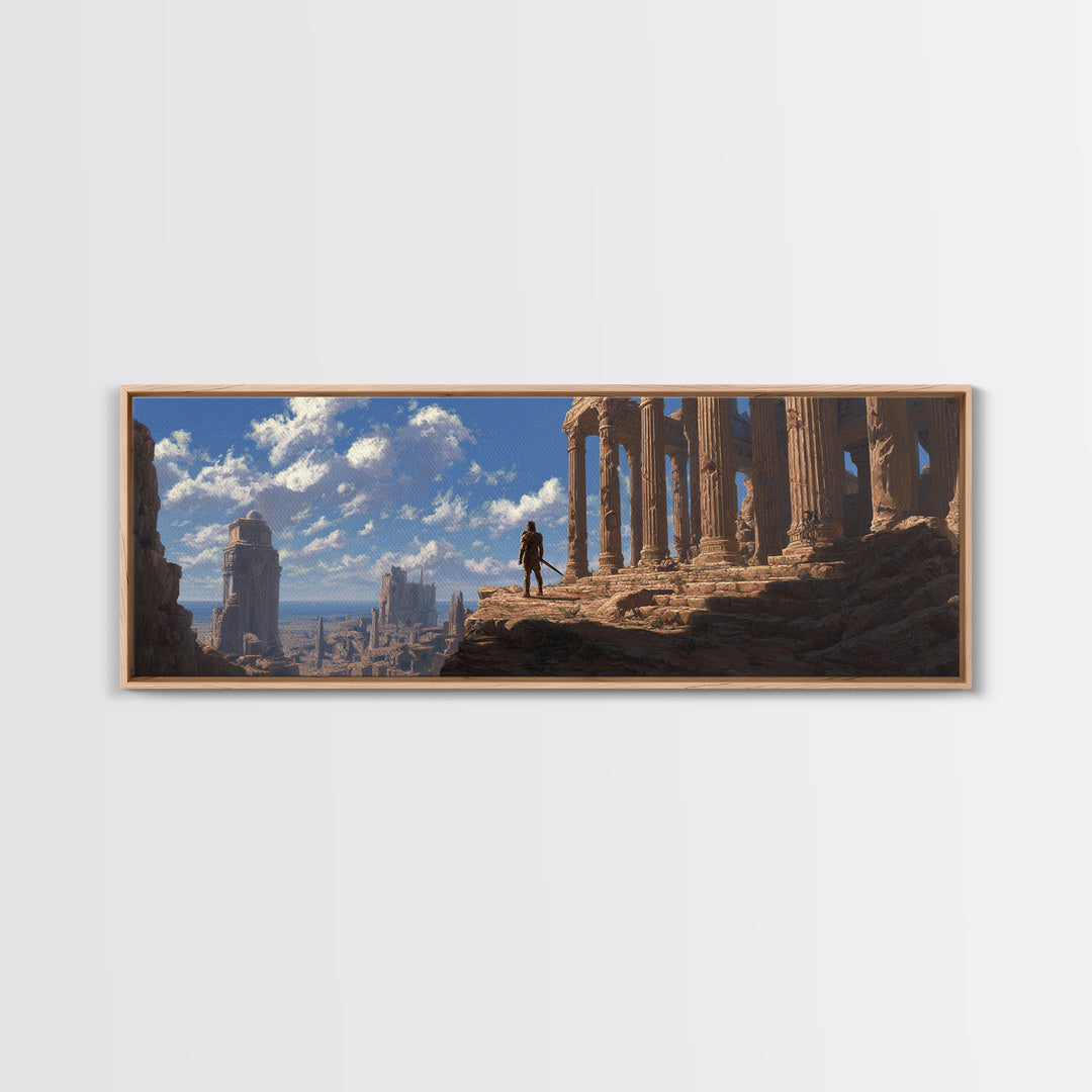 Ancient Temple Ruins At Sunrise Wall Art, Epic Fantasy Landscape Canvas Print, Classical Architecture Decor For Living Room
