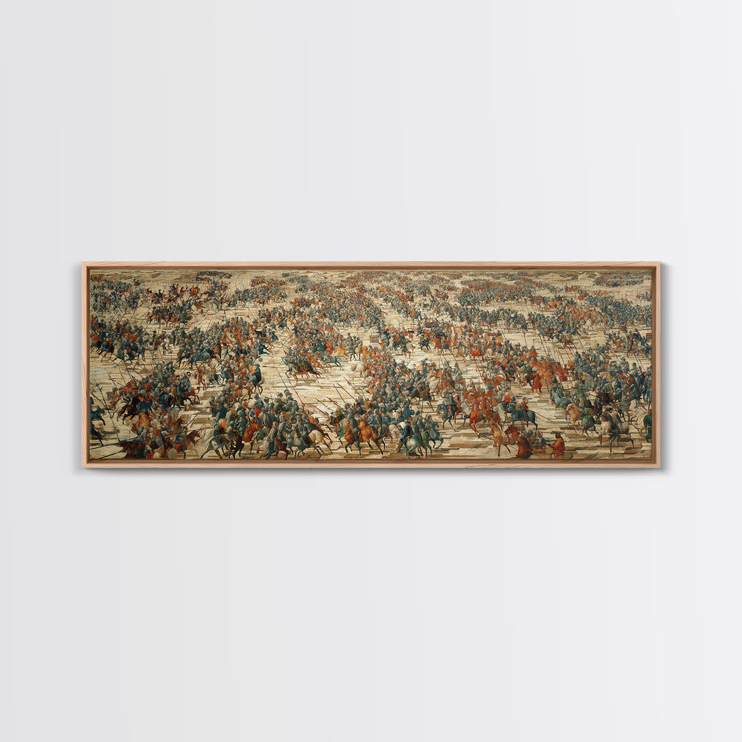 Vast Ancient Battlefield Wall Art, Epic Panoramic Battle Scene Canvas Print, Historical Army Decor For Large Living Room