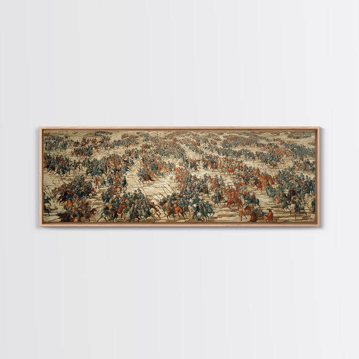 Vast Ancient Battlefield Wall Art, Epic Panoramic Battle Scene Canvas Print, Historical Army Decor For Large Living Room