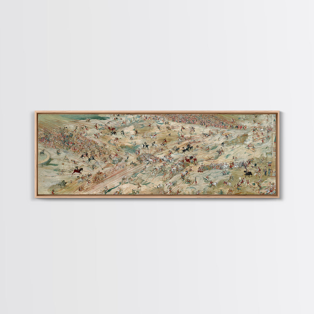 Panoramic Ancient Cavalry Battle Wall Art, Historical War Scene, Western Horse Decor, Large Horizontal Canvas Print Poster