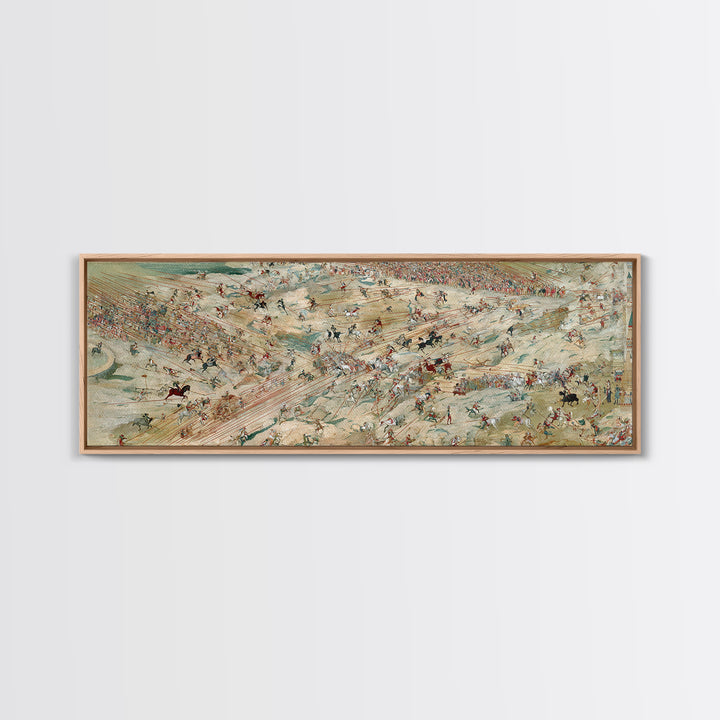 Panoramic Ancient Cavalry Battle Wall Art, Historical War Scene, Western Horse Decor, Large Horizontal Canvas Print Poster