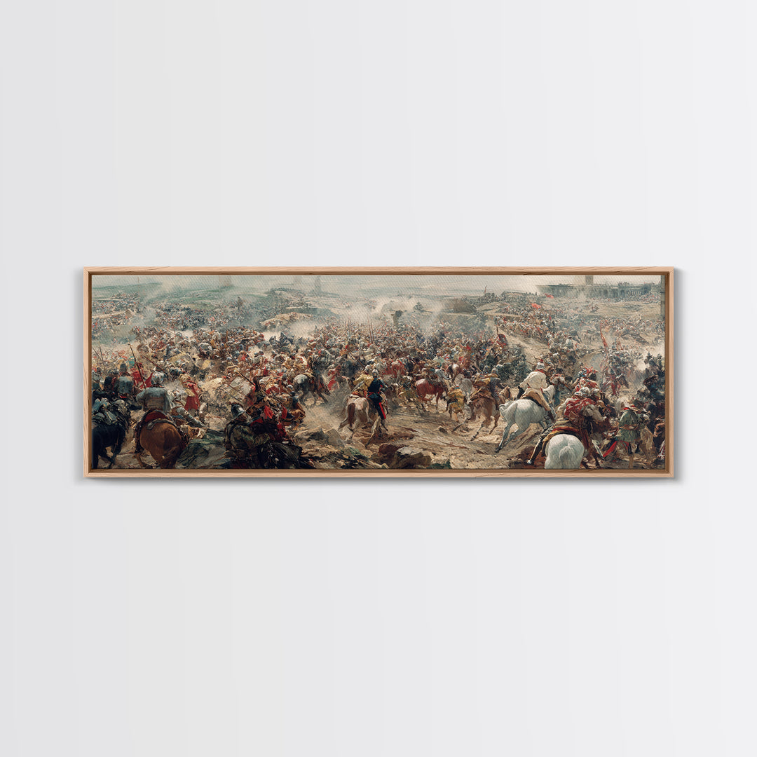 Epic Cavalry Charge Across Vast Battlefield Wall Art, Panoramic Historical Battle Canvas, Classical Living Room Decor Gift
