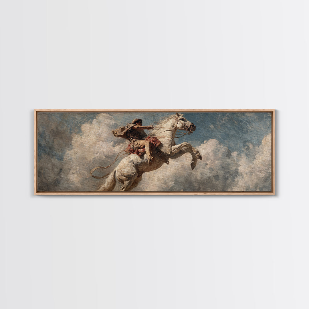 Wild Rider On Rearing White Horse Wall Art, Western Canvas Print, Equestrian Decor, Rustic Masculine Living Room Art Gift