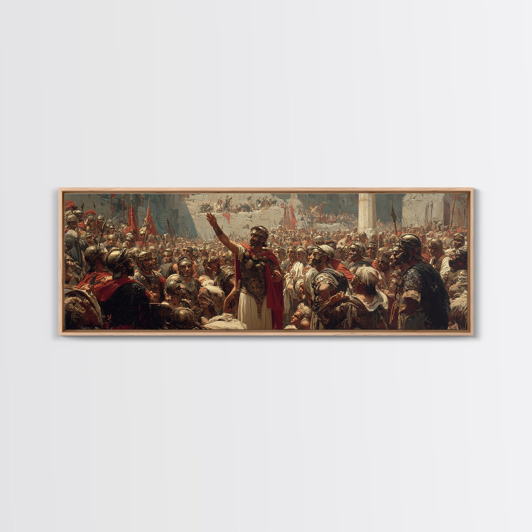 Roman General Addressing Legion Wall Art, Ancient Empire Framed Canvas Print, Historical Battle Decor For Study And Office