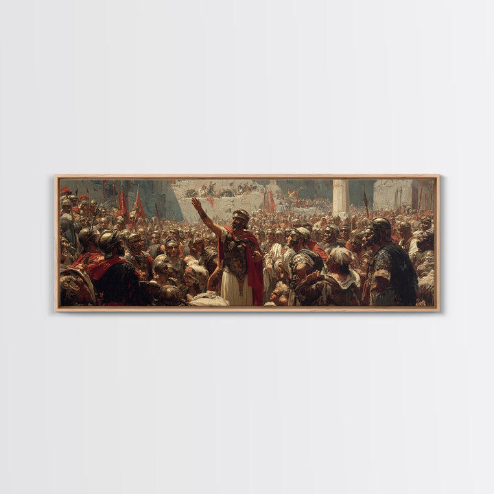 Roman General Addressing Legion Wall Art, Ancient Empire Framed Canvas Print, Historical Battle Decor For Study And Office