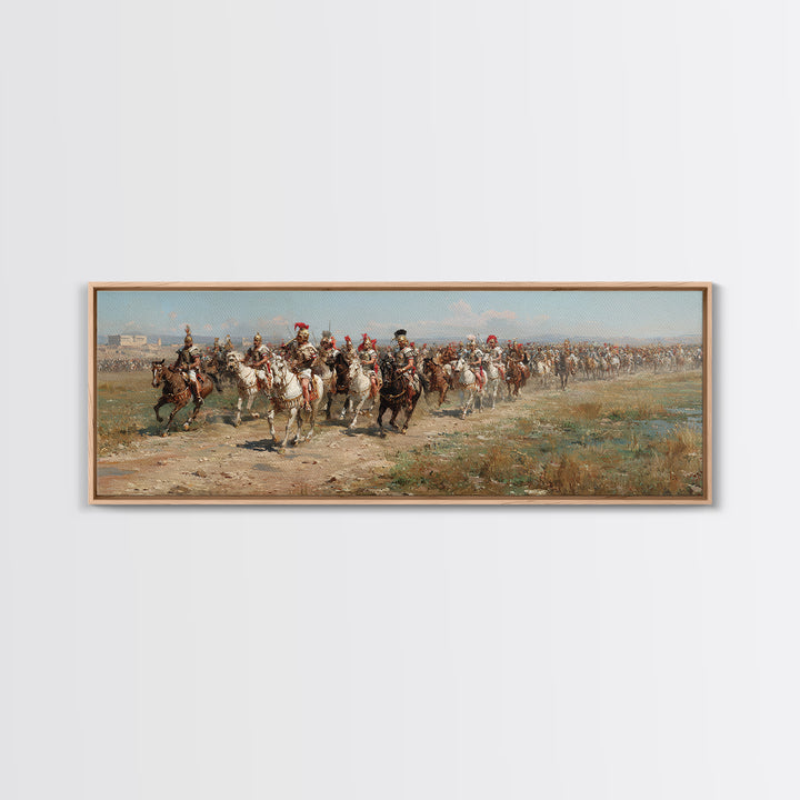 Charging Cavalry Across Open Field Wall Art, Equestrian Historical Canvas Print, Horse Lover Living Room Office Decor Gift