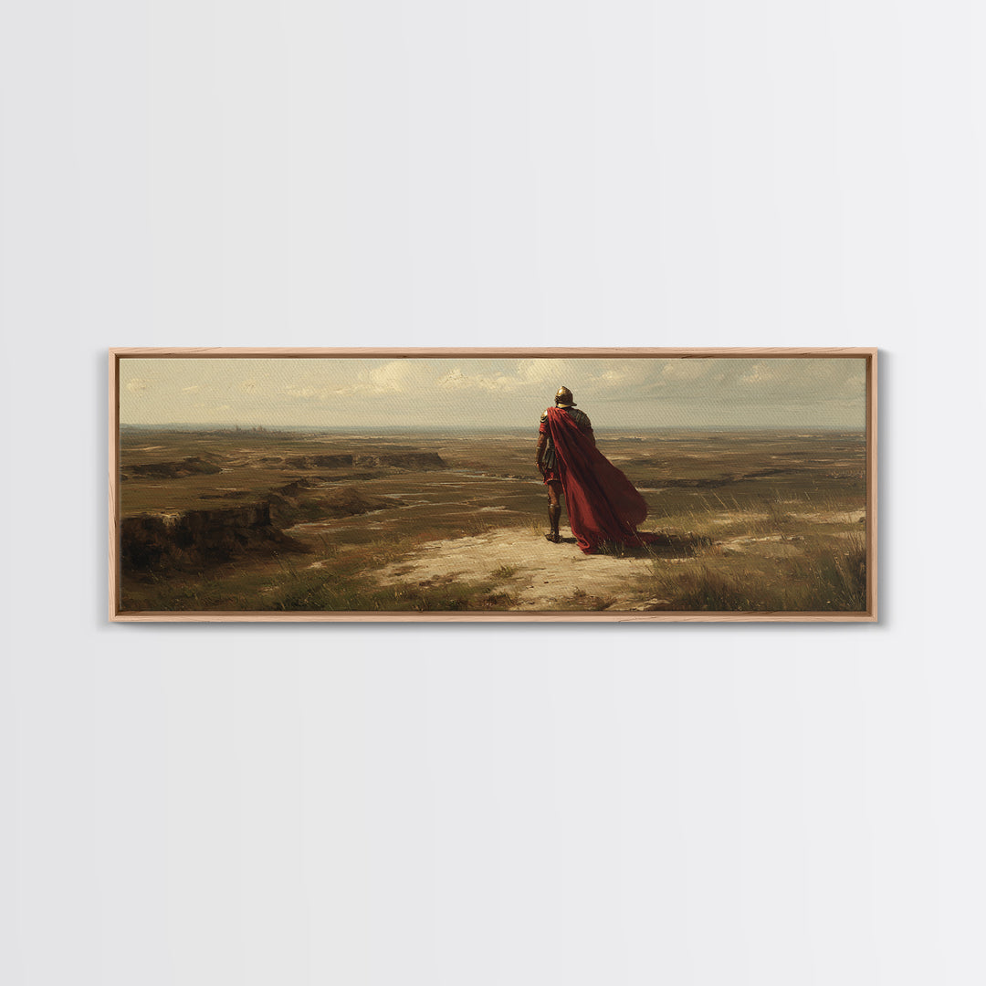 Red Cape Warrior Canyon Wall Art, Epic Fantasy Landscape Canvas, Ancient Hero Print, Rustic Western Statement Decor Gift