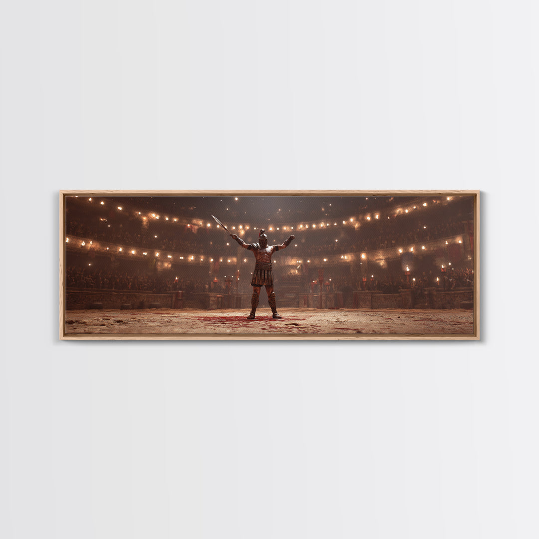 Triumphant Gladiator In Torchlit Arena Wall Art, Roman Warrior Fantasy Canvas, Epic Battle Decor, Cinematic Man Cave Art