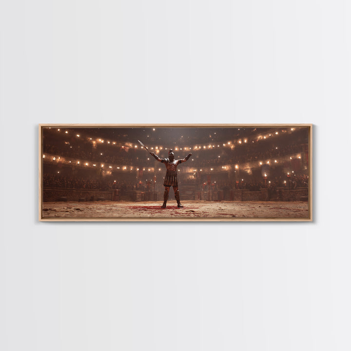 Triumphant Gladiator In Torchlit Arena Wall Art, Roman Warrior Fantasy Canvas, Epic Battle Decor, Cinematic Man Cave Art