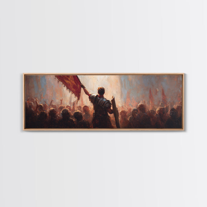 Commander Raising Red Banner Wall Art, Epic Army Battle Oil Painting Print, Historical Statement Decor For Living Room Art