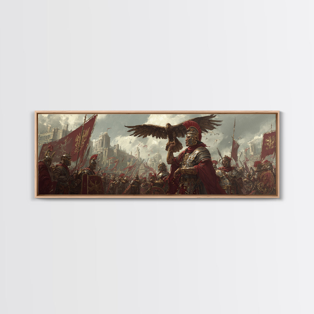 Roman General With Eagle Standard Framed Canvas Print, Ancient Legion Wall Art, Historical Battle Decor, Gift For Him, Office Poster