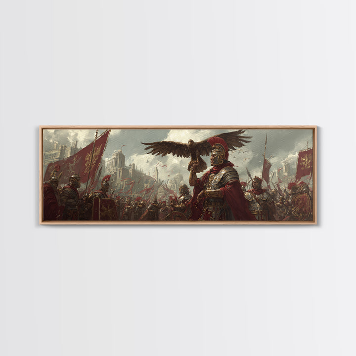 Roman General With Eagle Standard Framed Canvas Print, Ancient Legion Wall Art, Historical Battle Decor, Gift For Him, Office Poster
