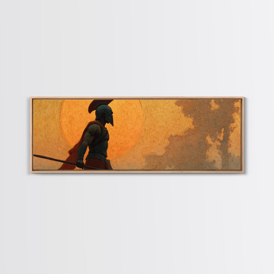 Ancient Greek Warrior Silhouette Wall Art, Spartan Spear Canvas Print, Mythology Decor, Masculine Office Art, Gift For Him