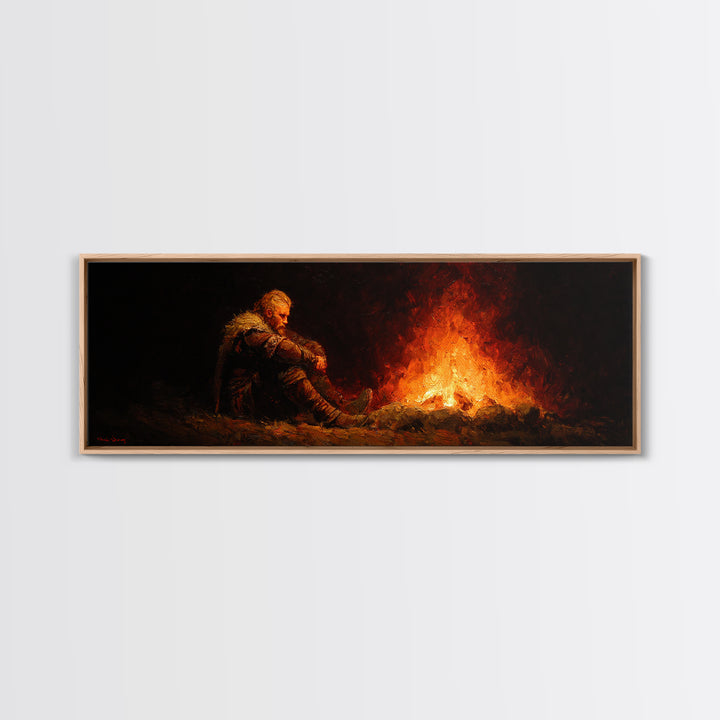 Lonely Traveler Campfire Canvas Print, Dark Fantasy Wall Art, Moody Wilderness Decor, Survival Poster, Rustic Cabin Gift