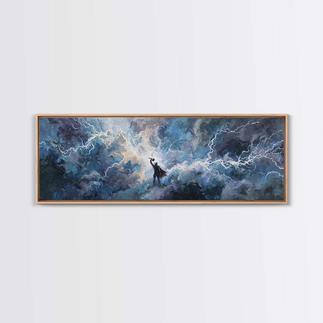 Storm God In Lightning Clouds Canvas Print, Norse Mythology Wall Art, Epic Fantasy Decor, Dramatic Spiritual Artwork Gift