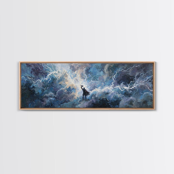 Storm God In Lightning Clouds Canvas Print, Norse Mythology Wall Art, Epic Fantasy Decor, Dramatic Spiritual Artwork Gift
