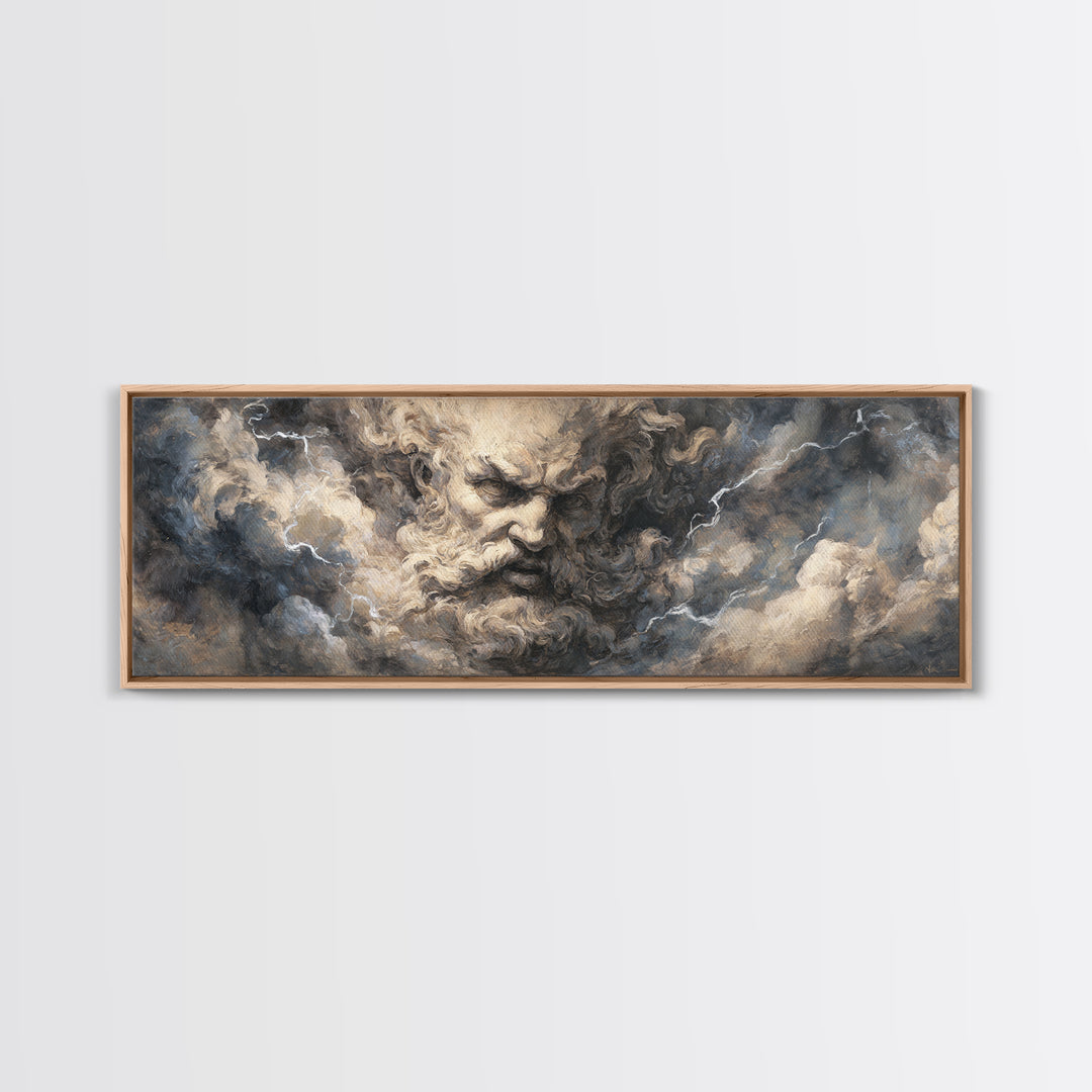 Storm God Face In Thunderclouds Wall Art, Mythological Canvas Print, Dramatic Baroque Decor, Dark Academia Fine Art Print
