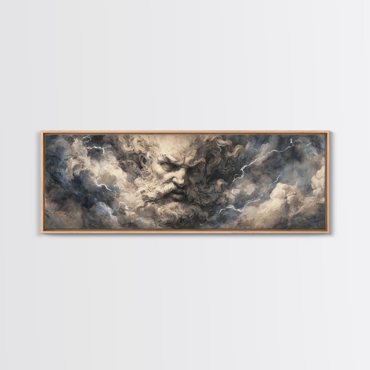 Storm God Face In Thunderclouds Wall Art, Mythological Canvas Print, Dramatic Baroque Decor, Dark Academia Fine Art Print