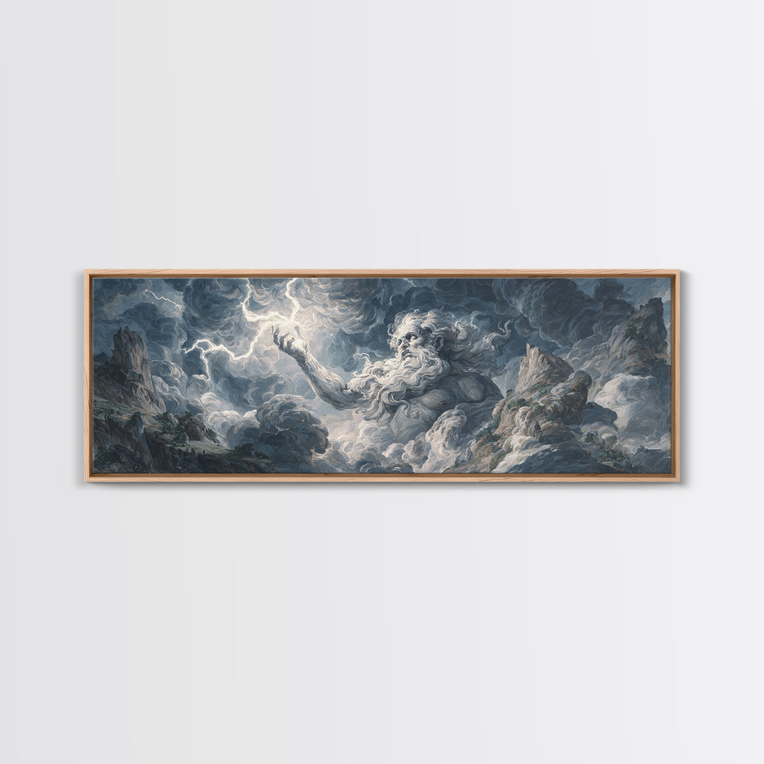 Mythic Storm God In Mountain Clouds Wall Art, Baroque Fantasy Landscape, Lightning Canvas Print, Dramatic Moody Decor, Large Art