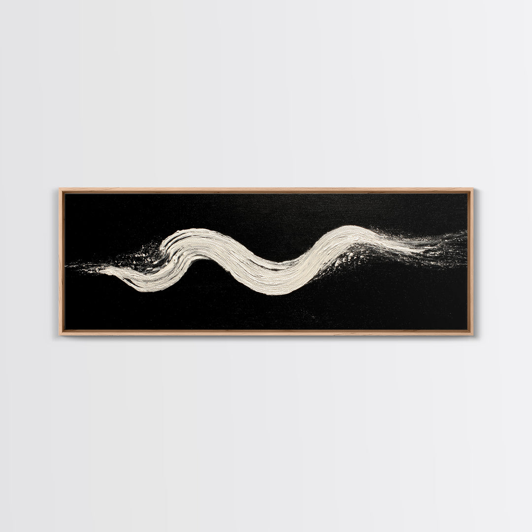 Black And White Brushstroke Wall Art, Minimalist Abstract Canvas Print, Textured Modern Decor, Large Horizontal Art Print
