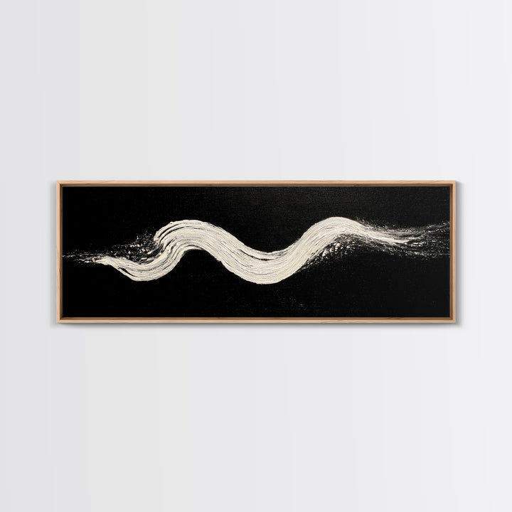 Black And White Brushstroke Wall Art, Minimalist Abstract Canvas Print, Textured Modern Decor, Large Horizontal Art Print