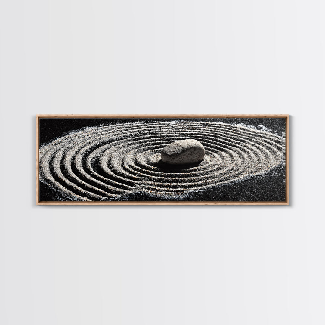 Zen Sand Garden With Center Stone Wall Art, Black And White Minimalist Decor, Japandi Meditation Print For Spa Room, Home Decor