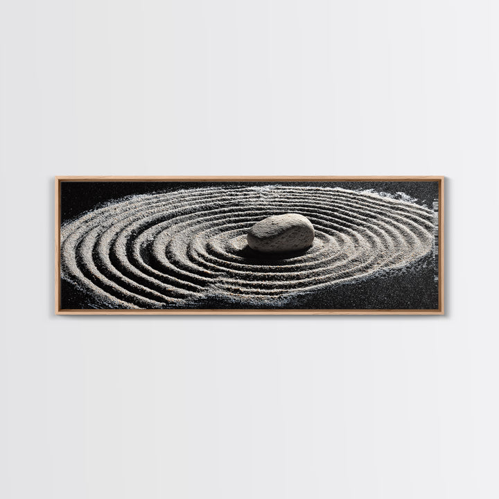 Zen Sand Garden With Center Stone Wall Art, Black And White Minimalist Decor, Japandi Meditation Print For Spa Room, Home Decor