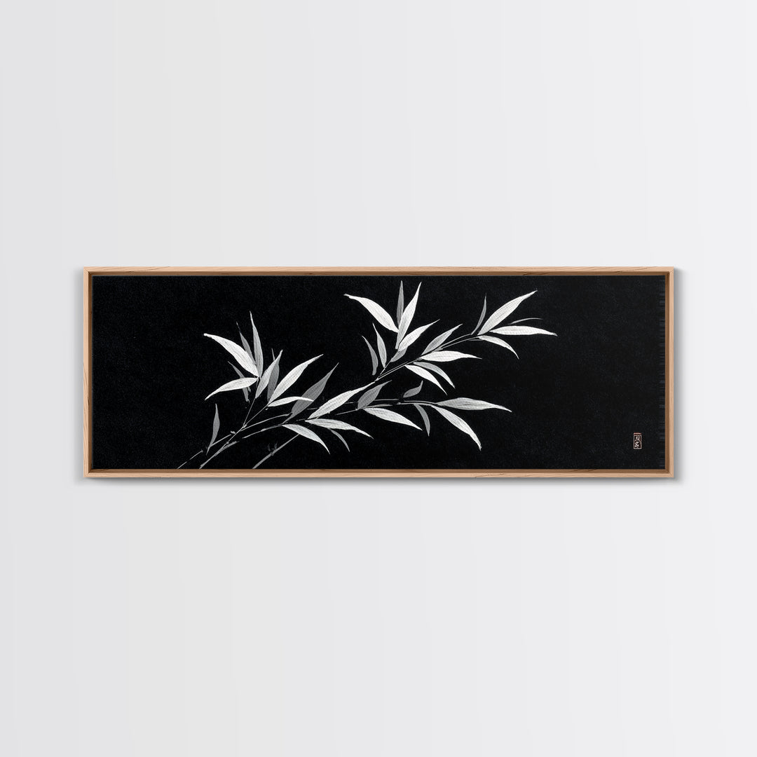 Black And White Bamboo Wall Art, Japanese Botanical Canvas Print, Minimalist Ink Painting, Zen Decor, Japandi Home Decor