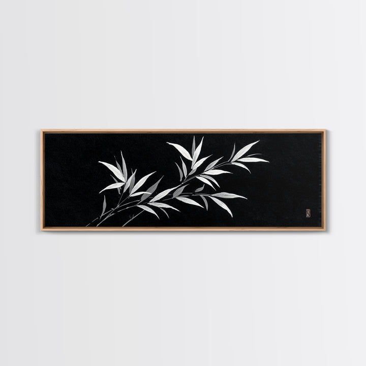 Black And White Bamboo Wall Art, Japanese Botanical Canvas Print, Minimalist Ink Painting, Zen Decor, Japandi Home Decor