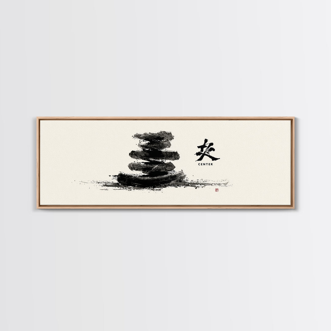 Zen Ink Stacked Stones Wall Art, Minimalist Japanese Meditation Decor, Black And White Spa Art Print, Calm Spa Home Decor