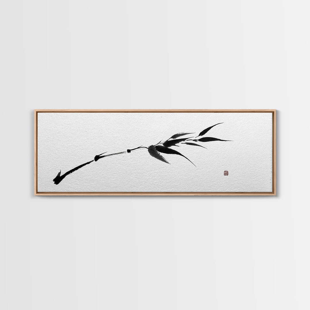 Minimalist Black Bamboo Ink Branch Wall Art, Japanese Zen Canvas Print, Monochrome Botanical Decor, Wabi Sabi Office Art
