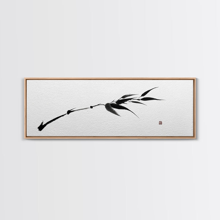 Minimalist Black Bamboo Ink Branch Wall Art, Japanese Zen Canvas Print, Monochrome Botanical Decor, Wabi Sabi Office Art