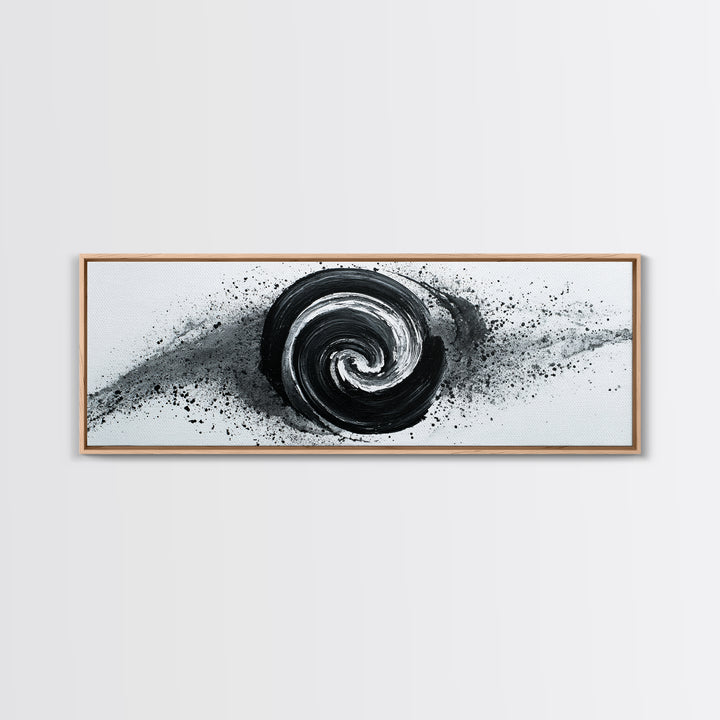 Black And White Spiral Wall Art, Abstract Ink Brush Circle Canvas Print, Monochrome Modern Office Decor, Minimalist Art Print