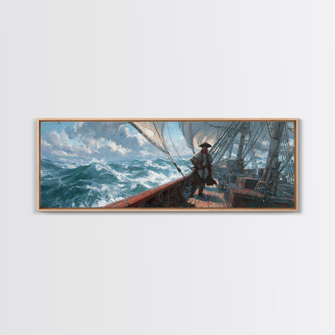 Stormy Tall Ship Captain At Sea Canvas Print, Nautical Wall Art, Ocean Seascape, Coastal Decor, Sailboat Painting Gift For Him