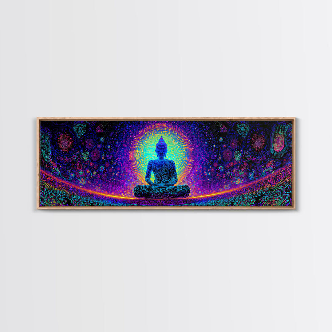 Psychedelic Buddha Mandala Wall Art, Rainbow Meditation Decor, Spiritual Canvas Print, Yoga Studio, Maximalist Wall Decor