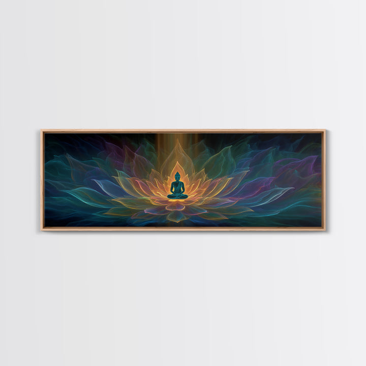 Glowing Buddha Lotus Meditation Canvas Print, Spiritual Zen Wall Decor, Yoga Room Art, Sacred Geometry, Calming Home Decor