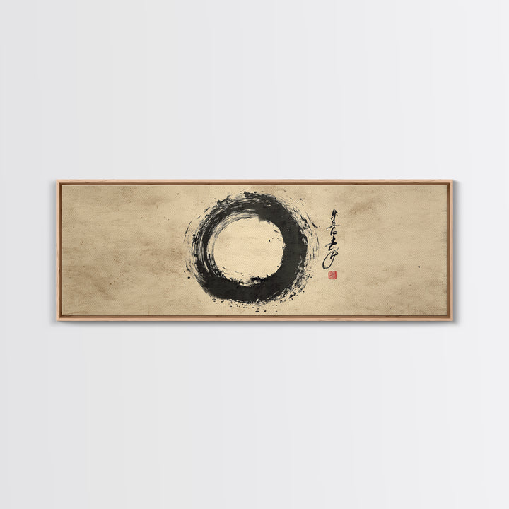 Zen Enso Ink Circle Canvas Print, Japanese Calligraphy Wall Art, Minimalist Black And White Decor, Meditation Room Art, Zen Gift