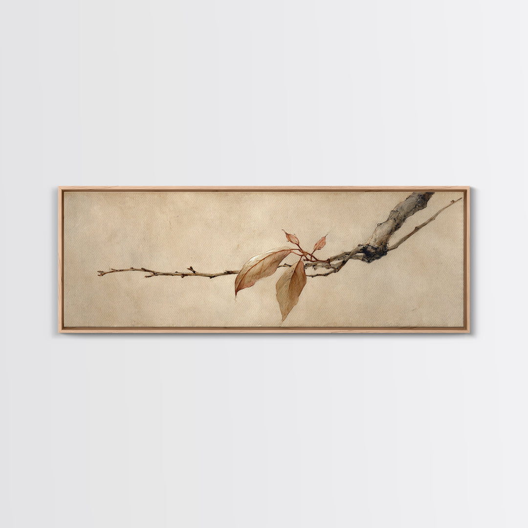 Sepia Autumn Branch Wall Art, Wabi Sabi Botanical Print, Japanese Inspired Decor, Neutral Nature Art, Framed Canvas Print